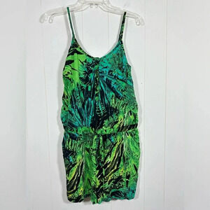A.N.A. Jungle Amazon Green Romper Half Button Sz M Side Pockets